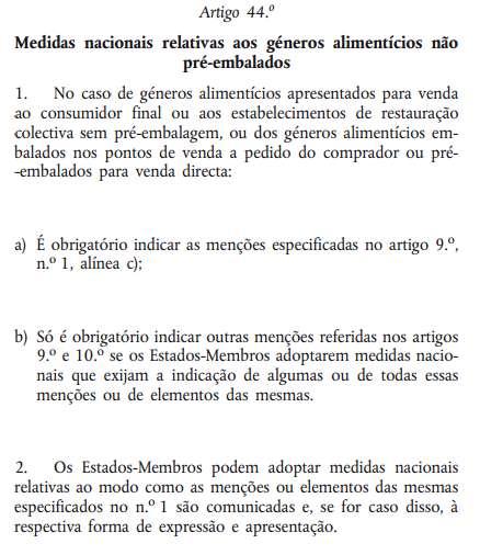 Restauração coletiva / Pública - Ementas Na comunicação ao consumidor (por ex.