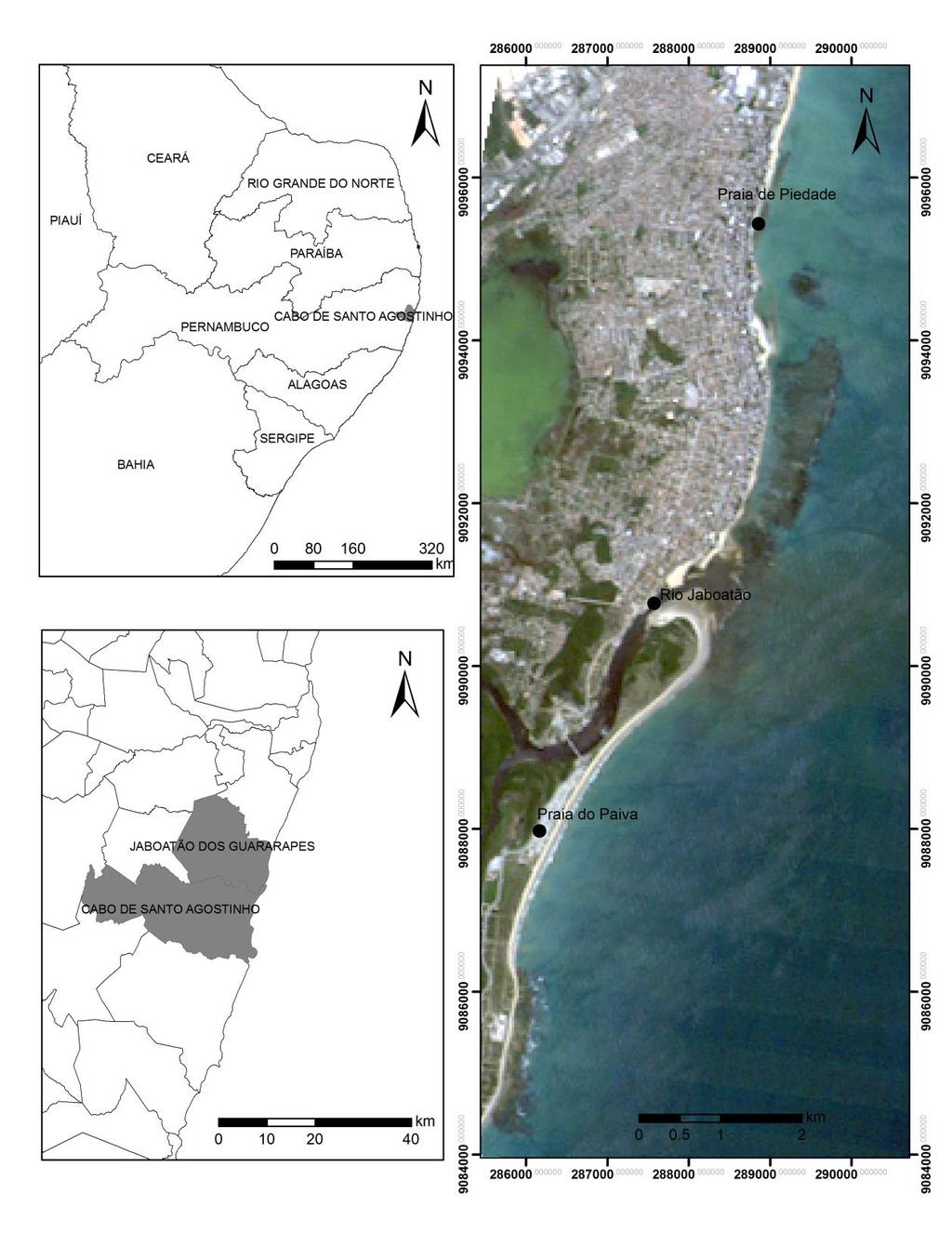 18 2. 2 ÁREA DE ESTUDO Figura 2 1 (a) Mapa de Localização das Praias do Paiva e Piedade a esquerda (Landsat