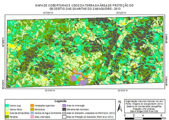 Figura 2 Figura 2: Mapa de Coberturas e Usos da Terra da Área de Proteção do Geossítio das Guaritas do Camaquã. Fonte: Autor.