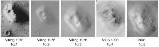 Fig.1: A foto mais conhecida, e parecida realmente com um rosto, da Viking em 1976. Porém, diversos pontos pretos são em verdade falhas na transmissão e não são reais. Isso inclui uma falsa narina.