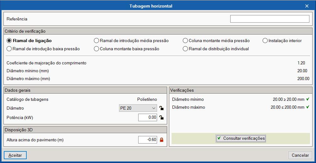 28 Prima em Tubagem horizontal, não preenche a referência da tubagem para que o programa o faça automaticamente, selecione Ramal de ligação mantendo os restantes dados por defeito de acordo com a