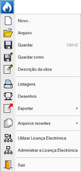 6 2. Menus Neste capítulo apresentam-se as funções do programa GAS. 2.1. Arquivo Fig. 2.1 O menu Arquivo, acessível através do ícone, permite efetuar operações de manutenção de ficheiros de obra, impressão e gestão da licença eletrónica.