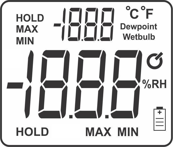 VISOR LCD 3 4 5 2 1 6 7 13 8 9 12 1 - Visualização da medição mínima de temperatura: MIN 2 - Visualização da medição máxima de temperatura: MAX 3 - Congelamento da medição de temperatura: HOLD 4 -