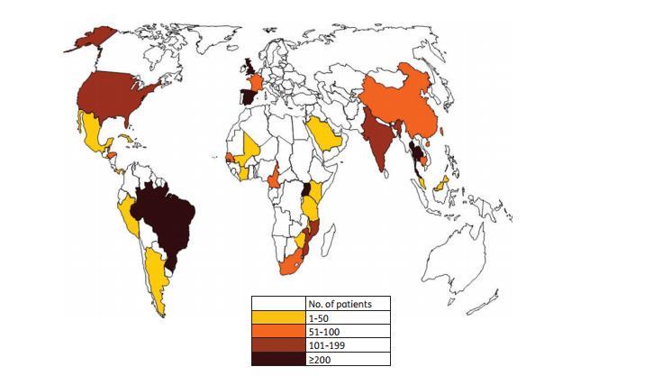 Figura 5. Estudos de resistência aos antirretrovirais em populações pediátricas infectadas pelo HIV-1, categorizados de acordo com o tamanho da amostragem (Sánchez et al., 2014).