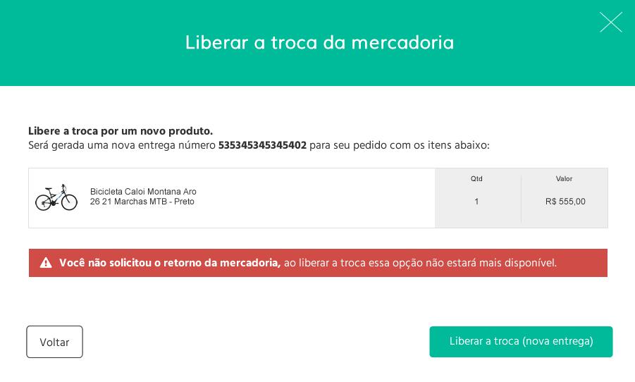 TROCA E REEMBOLSO O sistema gera automaticamente um novo número de