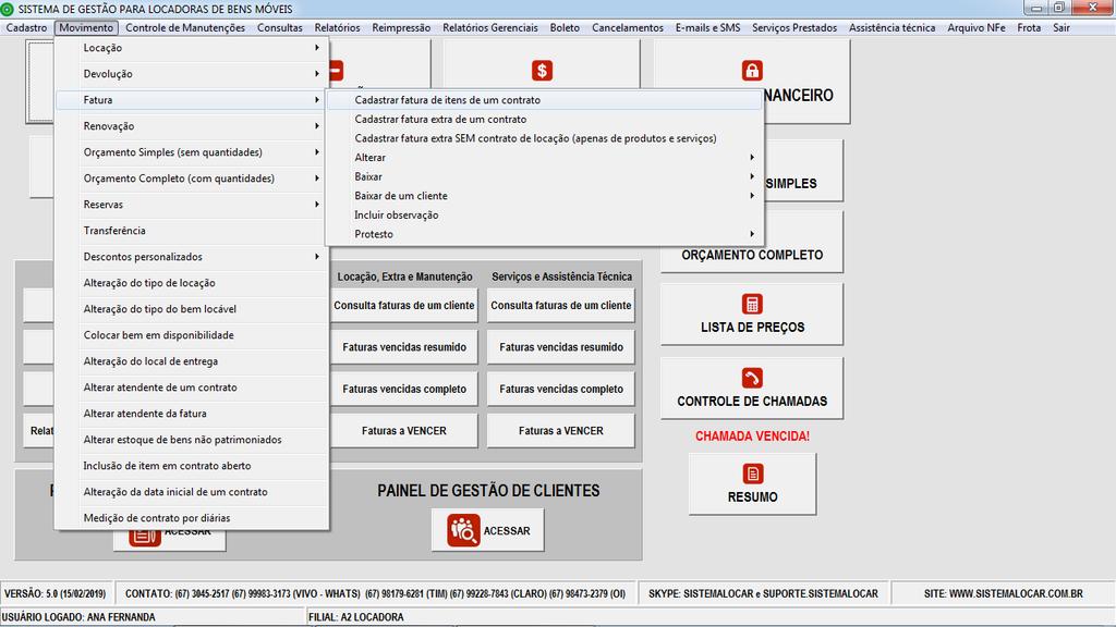 PROCESSO DE FATURAMENTO Pelo menu Movimento (destacado) é possível selecionar