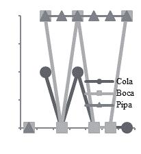 MILLAN, A. E. & POSTALLI, L. M. M. tos nos pós-testes, e diante da palavra boca, o participante apresentou oscilação no número de acertos ao longo das avaliações.