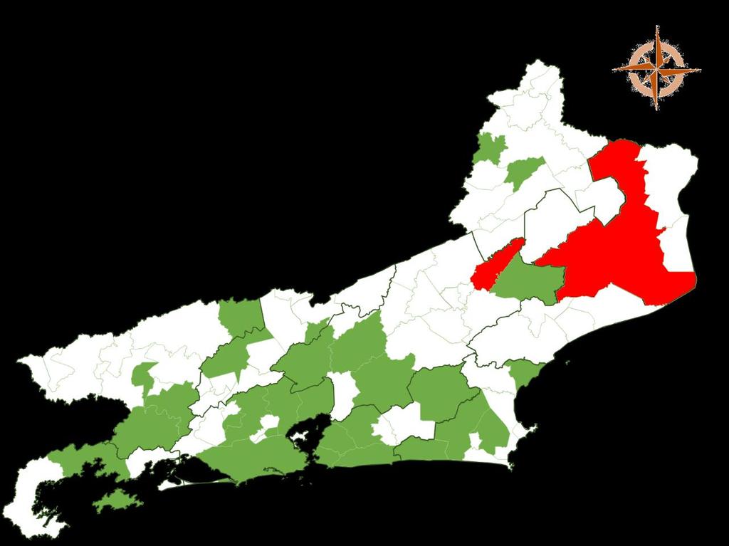 RIO DAS FLORES 1 1 RIO DAS OSTRAS 1 1 SANTA MARIA MADALENA 2 2 1(negativo) SÃO GONÇALO 1 1 SÃO JOÃO DE MERITI 1 1 1(negativo) SÃO JOSÉ DE UBA 1 1 SÃO SEBASTIÃO DO ALTO 1 1 3 2(positivos) SÃO PEDRO DA