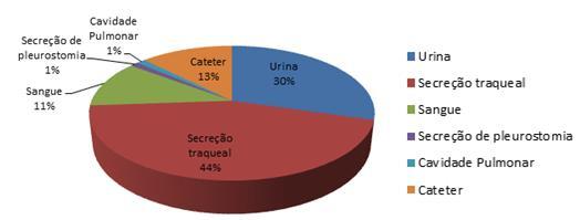 Gráfico 2 Distribuição percentual dos sítios de material colhido das amostras