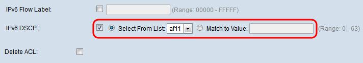 Isto categoriza todos os pacotes para o fluxo de tráfego associado com o valor IP DSCP que você seleciona da lista.