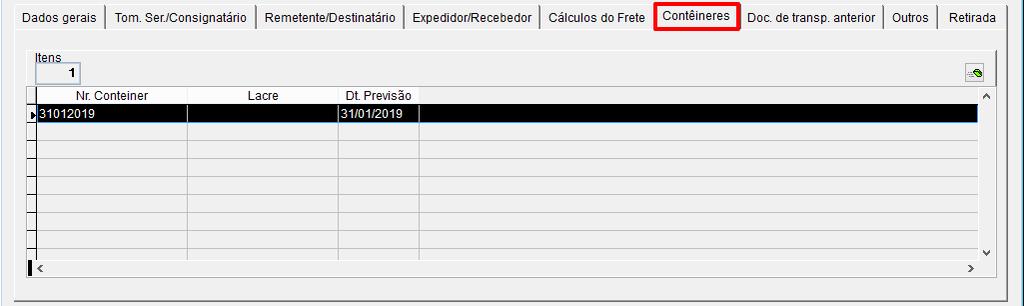 do numero de contêiner e previsão de retirada quando o CT-e for