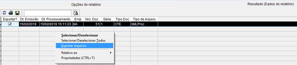 CT-e, digite o periodo de processamento ou emissão e Inserir os dados