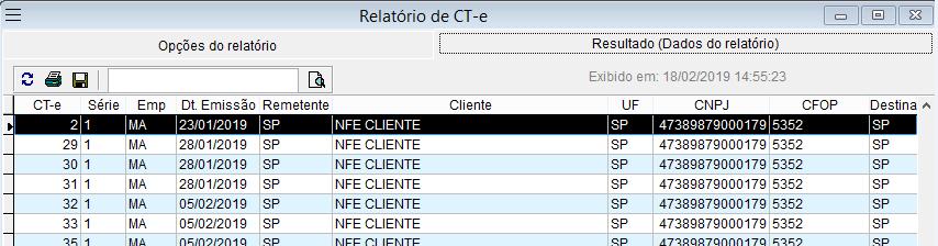 Relatório de CT-e Acessar o relatório de CT-e incluir