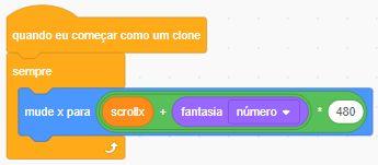 Porque existem muitas fantasias que podem compor a superfície da lua, nós precisamos movê-las ao longo da tela com nossa variável scrollx, mas