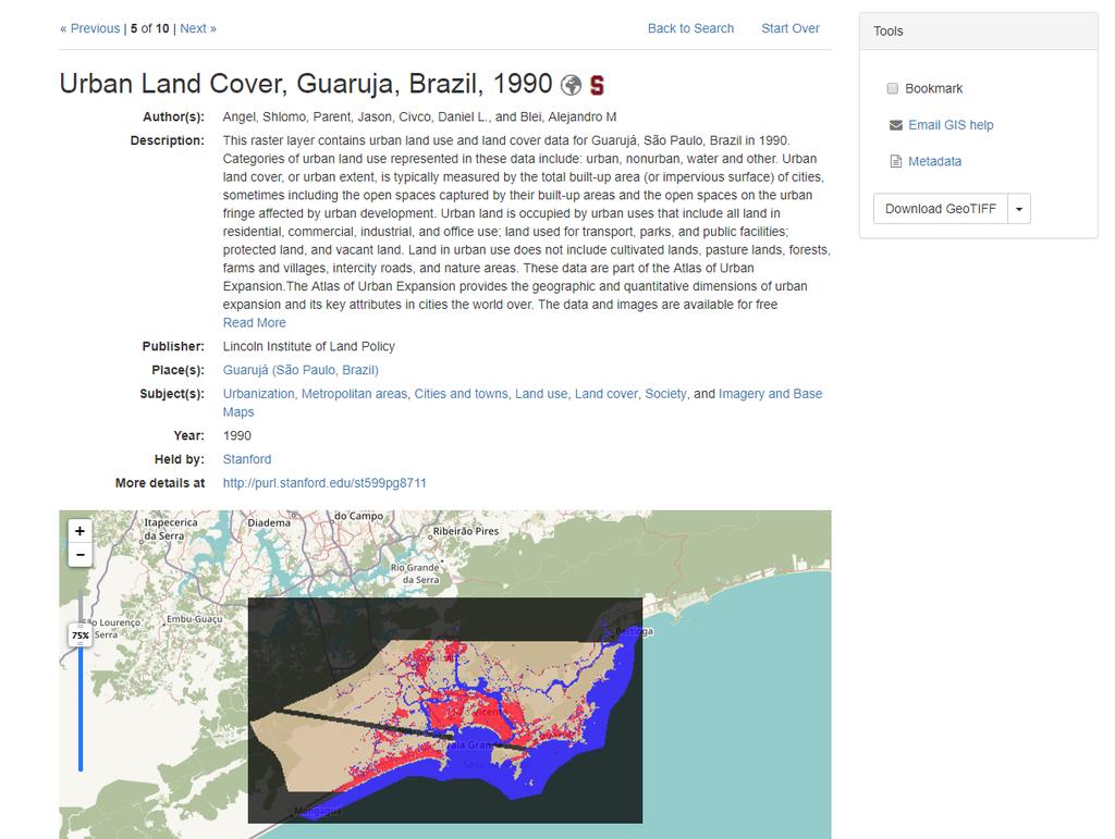Figura 4: Exemplo de layer selecionado - Cobertura do solo do Guarujá em 2000.