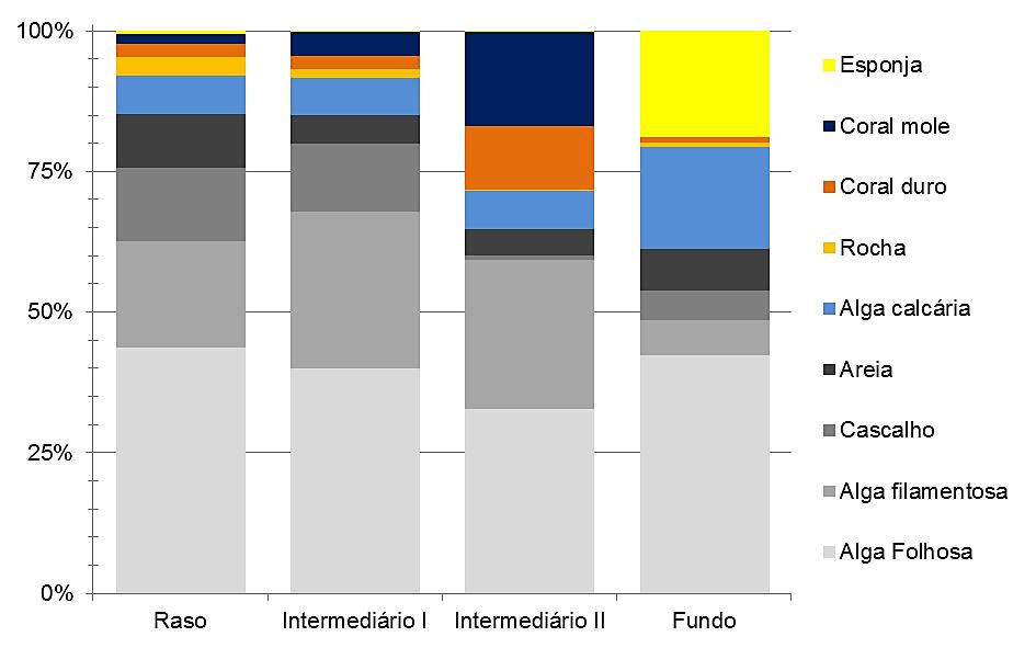 19 Figura 6 - Tipos de cobertura do substrato mais abundantes registrados nas categorias recifais Rasos, Intermediários I e II e Fundos do Estado do Rio Grande do Norte, Nordeste do Brasil.