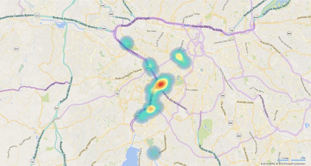 Mapa de Calor 0,00 1.55 3.10 4.64 6.19 Transações As regiões destacadas em vermelho representam as regiões mais ativas durante o ano.