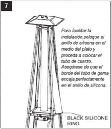 7. Instale cuidadosamente o tubo de quartzo começando por levantá-lo ligeiramente e inserindo-o no orifício central da placa superior.