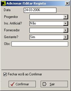 É disponibilizada uma janela onde deverão ser registados todos os dados relativos ao parâmetro a adicionar.