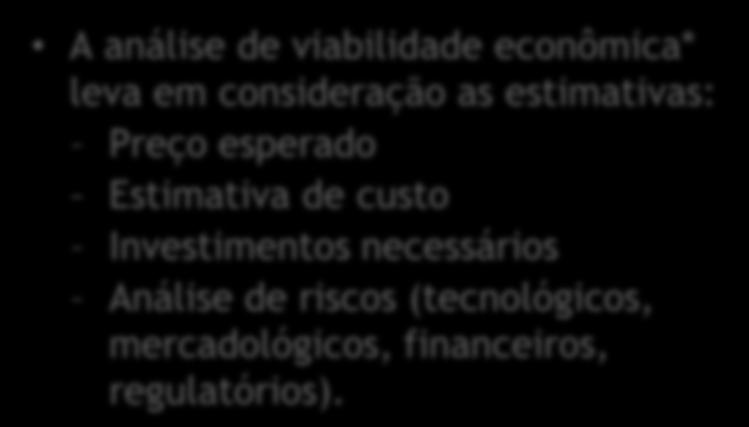 Estimativa de custo Investimentos necessários Análise de riscos (tecnológicos, mercadológicos, financeiros, regulatórios).