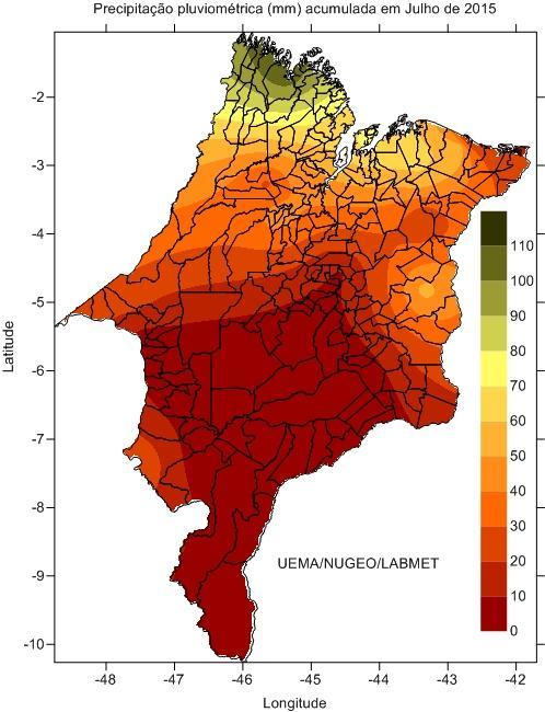 Figura 2: Distribuição das chuvas em Julho de 2015 no Maranhão: Climatologia.