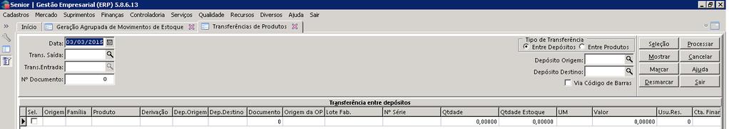 d) Depósito: Depósito onde o produto está armazenado. e) Ordenação: Ordenação dos registros a serem exibidos na grade.