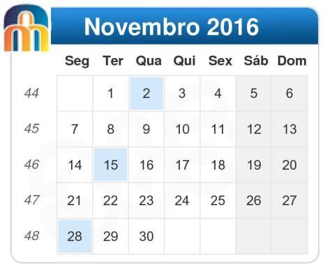 21 02/11 Feriado Nacional - Finados 15/11 Feriado Nacional - Proclamação da República 28/11 Dia de Ação de Graças 03/11 a 30/11 Recebimento dos pedidos de mobilidade acadêmica interinstitucional, de