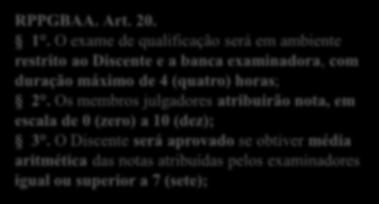 A AVALIAÇÃO DO EXAME DE QUALIFICAÇÃO RPPGBAA. Art. 20. 1.