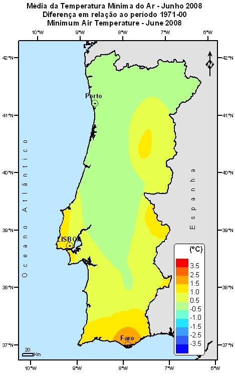 1. Temperatura do Ar Caracterização Climática Mensal Em Portugal Continental o valor médio da temperatura máxima, mínima e média do ar foi superior ao valor médio (1971-2000): +1.4 C, +0.2ºC, +0.