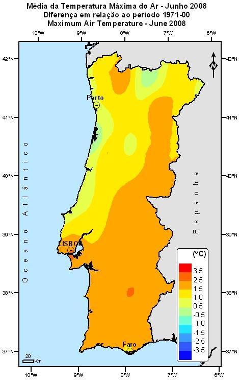 0ºC em Lisboa; os valores da média da temperatura mínima variaram entre 9.7 C em Montalegre e 18.0 C em Faro; os desvios em relação à normal variaram entre 0.8ºC em Alvega e +2.1ºC em Faro/Aerop.