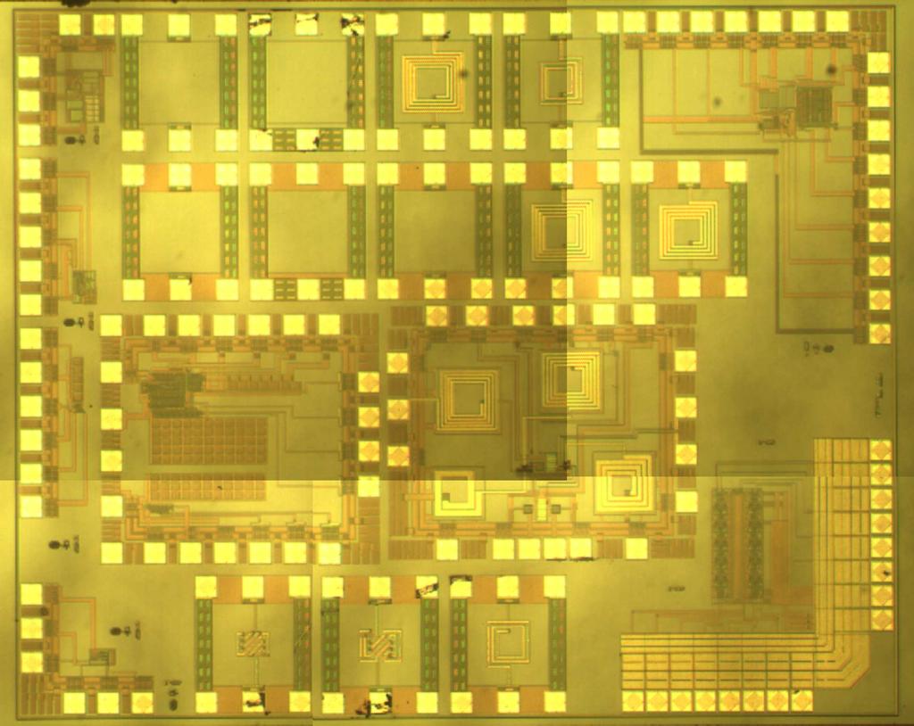 32 Capítulo 3. Resultados experimentais Figura 3.1: Microfotografia do chip FAPESP152 fabricado. de 1polegada x 1polegada. Como se mostra na figura 3.