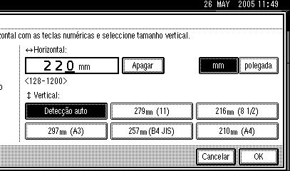 Definições do Administrador A Prima na tecla {Ferramentas do utilizador/contador}. B Prima [Funções de fax]. C Prima [Ferr. Administrador]. D Prima [Programar/Alterar/Apagar tamanho de leitura].