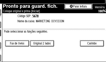 Quando existirem ficheiros préprogramados, uma marca de ficheiro é visualizada no fim do Nome da Caixa. Se seleccionar uma caixa com um ficheiro guardado, é visualizada uma mensagem.