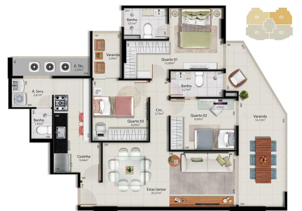 Planta apto 3Q 104,64m 2 Planta apto 3Q 104,64m 2 com kit de motificação Avenida Carlos Moreira Lima Rua Amélia da Cunha Ornellas Avenida Carlos Moreira Lima Rua Amélia da Cunha