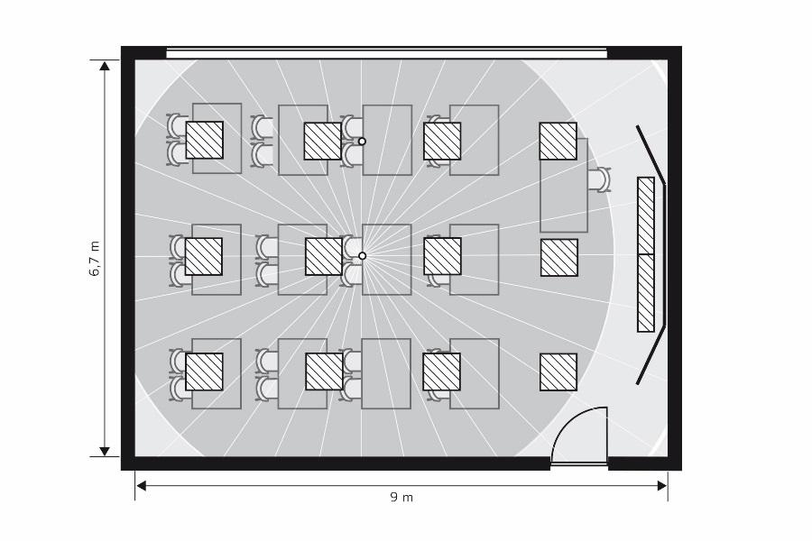 salas de aula com cerca de 60 m 2 Exemplo de planeamento do conjunto EducationFonte: ESYLUX GmbH Exemplo de