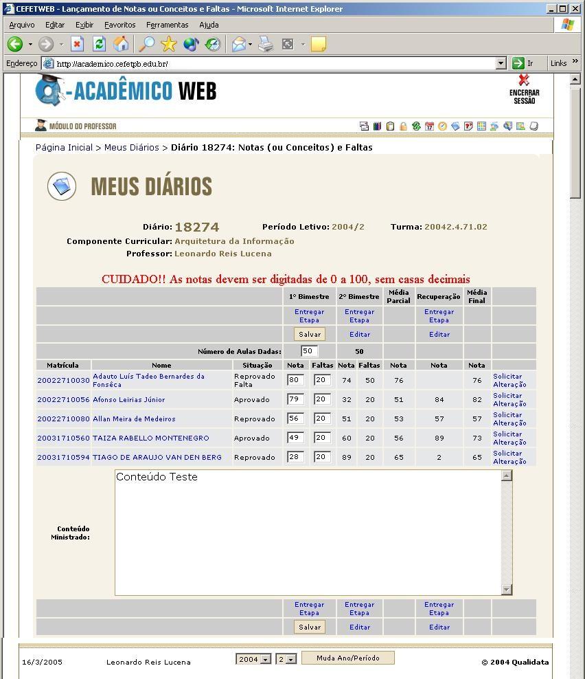 2.4.1 Notas e Faltas Ao clicar no link Notas e Faltas (ver link na Fig.2.5.