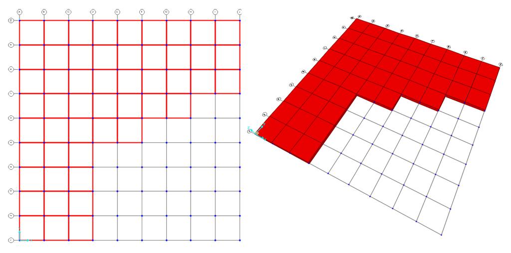 31 A figura 11 apresenta a mesma laje da figura 8, porém sem os elementos de barra visíveis e apenas possui parte dos elementos de casca, para facilitar a visualização individual dos elementos.