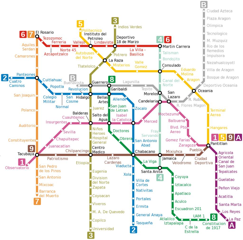 Mapa de metrô da Cidade do México.