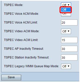 Fora de TSPEC não é permitido no WAP. Nota: Neste exemplo, o modo TSPEC está. Etapa 14.