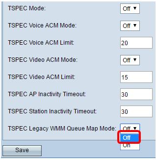 Etapa 20. Escolha o modo desejado da lista de drop-down do modo do mapa da fila do legado WMM TSPEC.