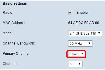 Nota: Neste exemplo, 20 megahertz são escolhidos. Etapa 7. Da lista de drop-down do canal principal, escolha um canal ajustar-se como preliminar.