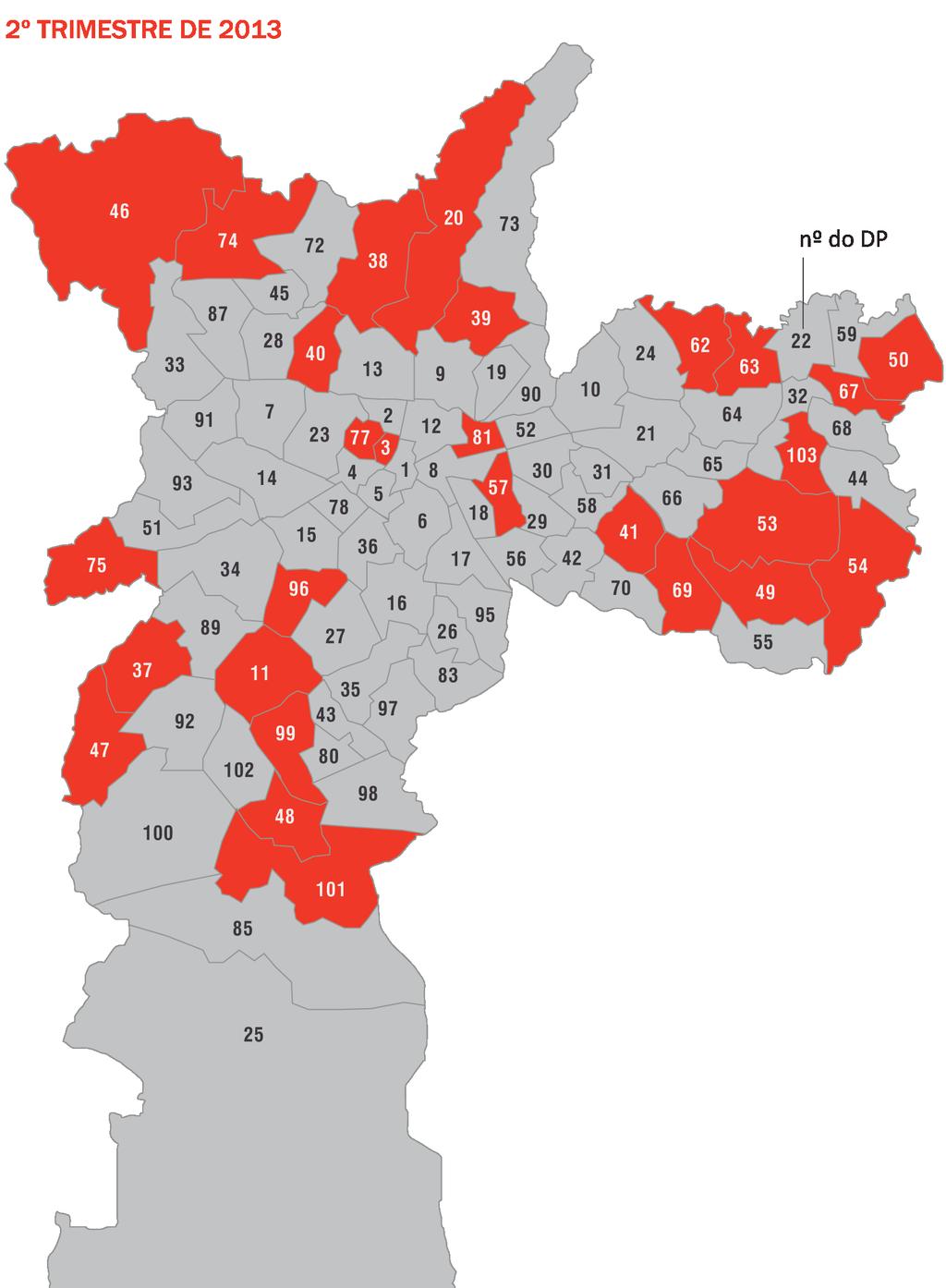 Se analisarmos o local de ocorrência dos latrocínios na cidade de São Paulo entre os segundo trimestres de 2012 e 2013, é possível verificar grande variação, o que demonstra uma