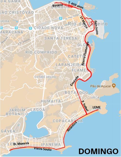 Na madrugada de sábado, ocorrem os bloqueios no Centro (3h) e na orla da Zona Sul (4h). O Aterro volta a ser bloqueado às 20h de sábado.