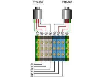 Conexão do fio de controle (2 sensores) A = Branco, B = Vermelho, C = Verde/ Amarelo Para evitar problemas de EMI com um controlador de temperatura, a blindagem do fio de controle deve ser conectada