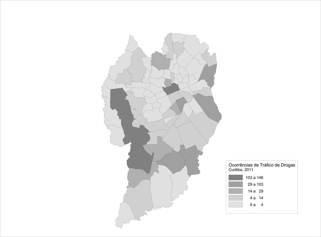 18 Figura 2: Bairros de Curitiba, segundo o número de ocorrências de Tráfico de Drogas em 2011.