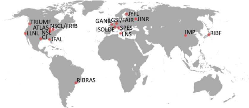 NSCL MSU USA Australia Feixes de elementos radioativos no mundo GANIL França RIBF RIKEN Japan GSI/FAIR Germany ISOLDE CERN - Switzerland TWINSOL Notre