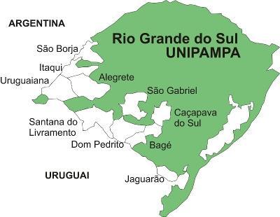 8 APRESENTAÇÃO GERAL DA UNIVERSIDADE A Universidade Federal do Pampa possui 10 campi, localizados em 10 cidades do pampa gaúcho, conforme demonstrado pelo mapa abaixo.