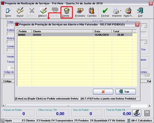 Como deletar um pedido já fechado e não faturado?