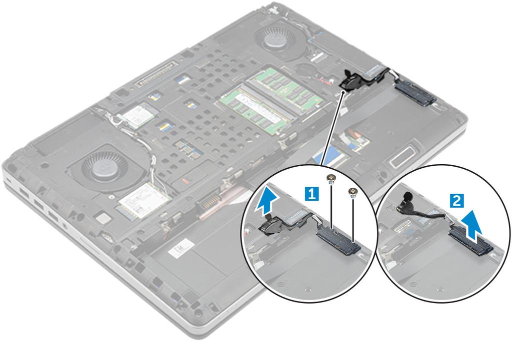 Conector do cabo do disco rígido Como remover o conector do cabo do disco rígido 1 Siga os procedimentos descritos em Antes de trabalhar na parte interna do computador.