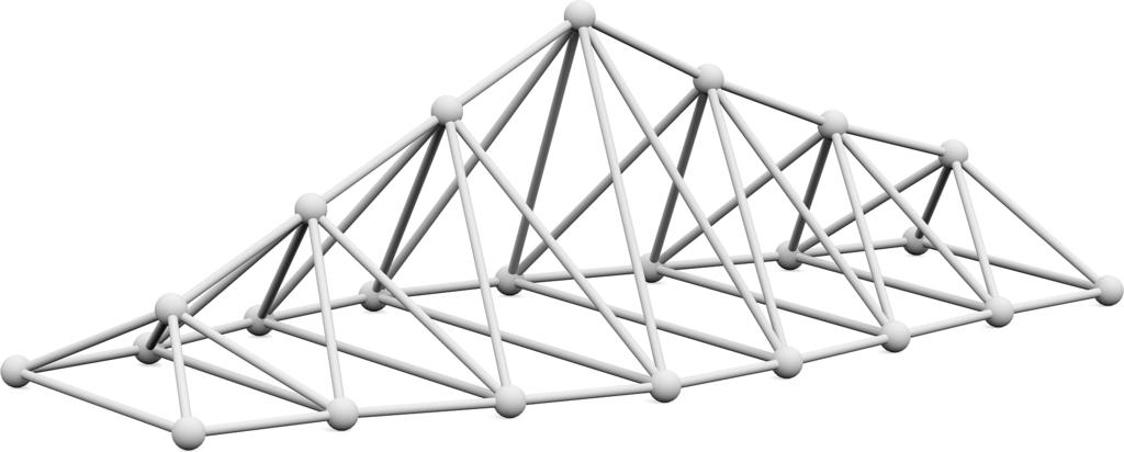 Figura 3: Treliça construída a partir de pontos especificados arbitrariamente. trelica([xyz(0, -1, 0), xyz(1, -1.1, 0), xyz(2, -1.4, 0), xyz(3, -1.6, 0), xyz(4, -1.5, 0), xyz(5, -1.3, 0), xyz(6, -1.